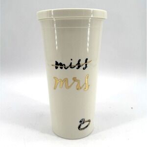 Kate Spade Miss To Mrs. Tumbler Acrylic 20oz BPA Free Cream Ivory White No Straw